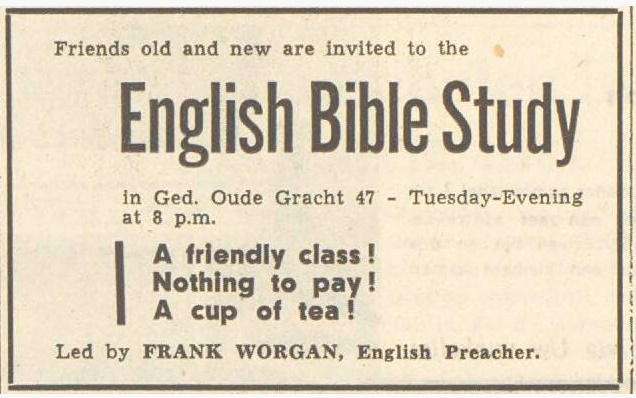 Article in the Haarlems Dagblad, March 31, 1956 advertsing a Bible study.